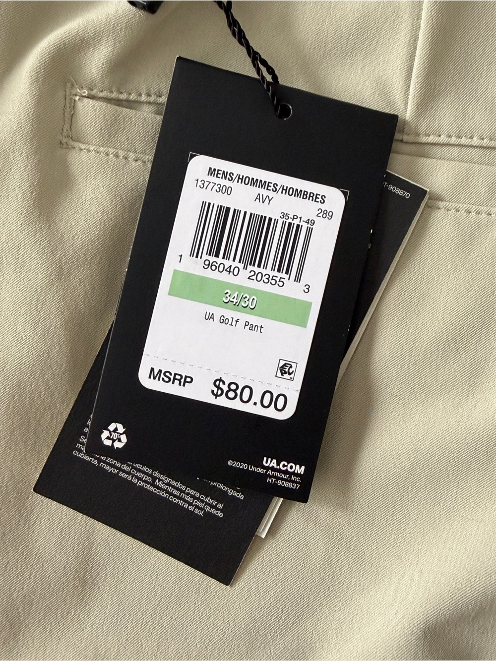 NWT Under Armour Golf Pants Mens 34x30 Khaki Straight Fit Stretch Performance - Picture 5 of 10